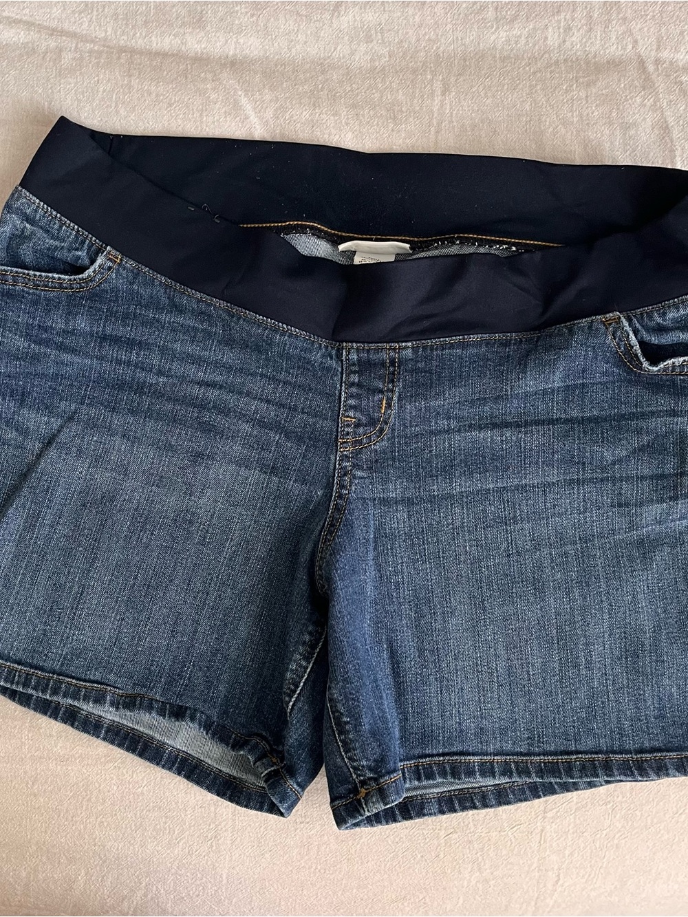 Liz Lange Blue Denim Maternity Shorts with Navy Waistband